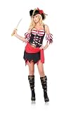2Pc Rogue Pirate, Puffed Sleeves And Dress With Skull Buckle