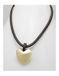 Brown Heart Leather Necklace In White Base