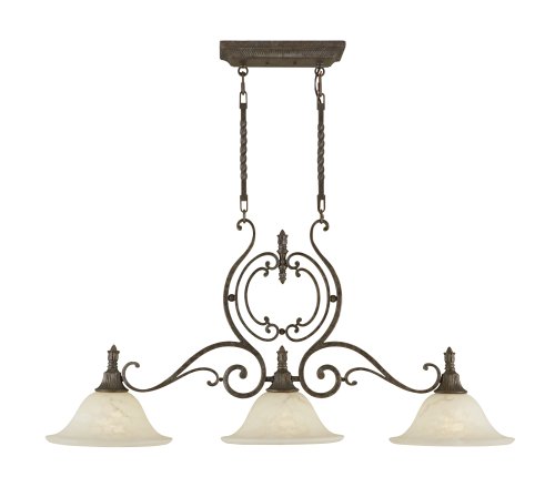 Murray Feiss F1981/3PBR Seville Three-Light Billiard Chandelier in Peruvian Bronze with Acid Etched Glass Shades