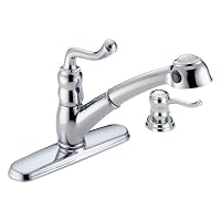Delta Faucet 473-SD Saxony Single-Handle Kitchen Pullout Faucet with Soap Dispenser, Chrome