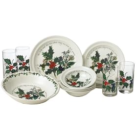 Portmeirion Holly and Ivy Amazon Exclusive 17-Piece Dinnerware Starter Set, Service for 4
