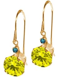 1.63 Ct Round Canary Diamond Blue Diamond 14K Yellow Gold Earrings