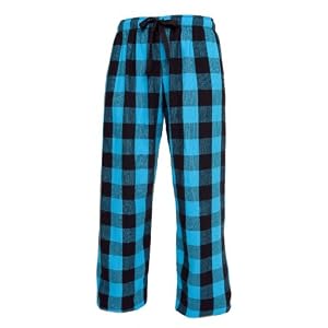 Buy Electric Blue and Black tartan plaid check tie cord flannel cotton pants for lounging, sleep,... by Touch of Europe Flannel Pants