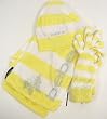 Bebe Hat Scarf Gloves Set Baby Fur 3 Pieces Yellow White Stripe Logo