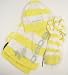 Bebe Hat Scarf Gloves Set Baby Fur 3 Pieces Yellow White Stripe Logo
