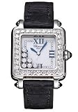 Chopard Happy Sport Stainless Steel Case White Dial with 7 Floating Diamonds Diamond Bezel on Black Satin Strap Women's Watch 27-8362-22-11