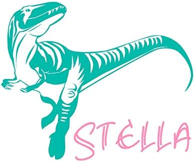 Customized Name Decal Sticker of Dinosaur for Girls in Many Sizes and Colors.