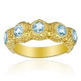 18K Gold over Sterling Silver Beaded Designer Band Ring with Blue Topaz