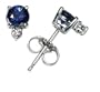 18k White Gold Round Sapphire (3.9 mm) Four Prong Earrings w/ Round Diamond (0.04ctw)