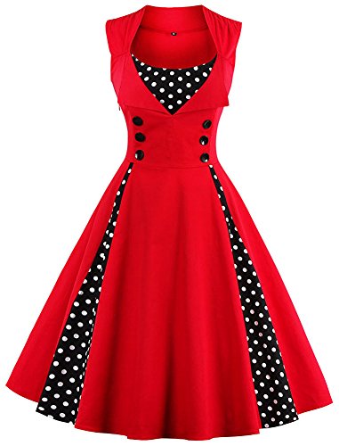 LUNAJANY Women's Rockabilly Vintage Polka Dot Pin up Swing Cocktail Party Dress