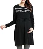 マタニティ レディース ワンピース 授乳口 長袖 膝丈 厚手 (M, 黒)