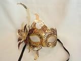 Venetian Carnival Masquerade Mask/Brown and Gold Laser Cut Metal Flower