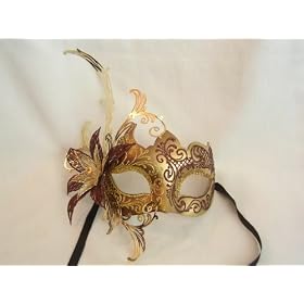 Venetian Carnival Masquerade Mask Brown and Gold Laser Cut Metal Flower