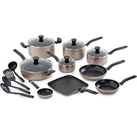 T-fal A778SI64 Initiatives Nonstick Inside and Out Dishwasher Safe 18-Piece Cookware Set, Champaign Gold