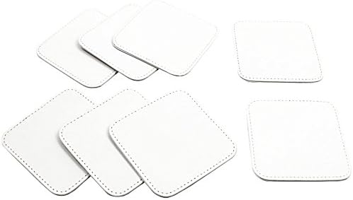 DaoHeng Set of 8 Rectangular Faux Leather Coasters with Round Corner Cream