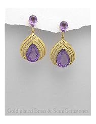 Amethyst Earrings In Brass
