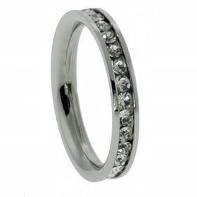 316L Stainless Steel ring with set cubic zirconia stones - Width: 3mm (Size 4)stone - Width: 7mm (Sizes 8-12)