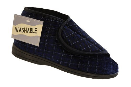 Mens Velcro Washable Burgundy Or Navy Boots Slippers Navy UK Size 8