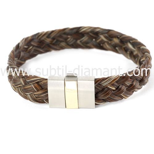 Subtil Diamant – Bracelet Crin de cheval, acier et or – Or Rose 750/1000 – Taille du bracelet 19 cms Subtil Diamant – Bracelet Crin de cheval, acier et or – Or Rose 750/1000 – Taille du bracelet 19 cms