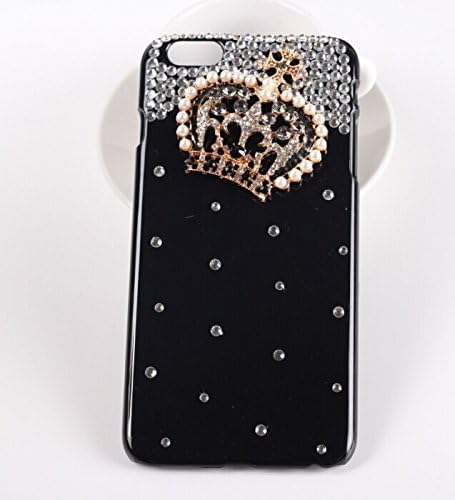 Back Cover Case (for iPhone 6): Royal Imperial Crown Deco on Black Plastic Case with Rhinestone Dot Deco - Black