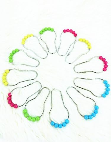 Multicolor Roller Shower Curtain Hooks and Rings - Set of 12 By Premium Quality Roller Balls for Easy Glide Action