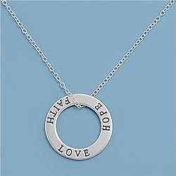 Sterling Silver Necklace - Fatith Love Hope - Charm Size: 23mm - Length: 16'', 18'', 20''