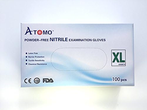 ATOMO 9" Nitrile Exam Gloves, Powder Free, 3.5mil, Size XS, S, M, L, XL, 100/box, Blue, same as Kimberly-Clark, Medline, Top Quality Dental Medical Supplies, FREE ship to Dental Office (X-Large)