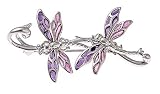 Handmade sterling silver and vitreous plique-a-jour enamel lavender double dragonfly pin or brooch with presentation box