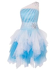 Chiffon One Shoulder Sequined Belted Short Evening Dress/Homecoming Dress/Prom Dress 