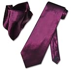 Solid EGGPLANT PURPLE NeckTie Handkerchief Matching Set Neck Tie