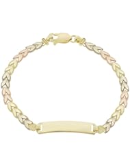 14k Tricolor Gold, Chevron Links ID Kids Children Bracelet 5.5mm Wide