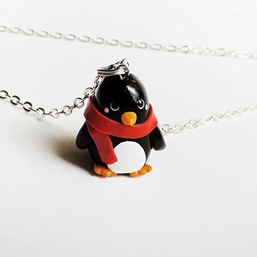 Winter Penguin in a Red Scarf Necklace