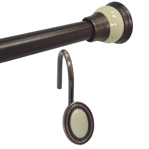 Elite Home Fashions Shower Rod and Hook Set, Rubbed Bronze and Ivory