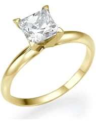1 1/2 Carat Princess Cut Diamond Solitaire Engagement Ring 18K Yellow Gold (K, I1, 1.5 c.t.w) Ideal Cut