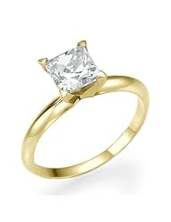 1 1/4 Carat Princess Cut Diamond Solitaire Engagement Ring 14K Yellow Gold (K, I1, 1.25 c.t.w) Ideal Cut