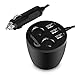 Moobom 3 USB Ports Cup Car Charger with 2 Sockets Cigarette Lighter for Apple Android Windows Smartphones Tablets