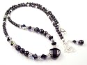 Black Onyx Gemstone Necklace w/Garnet Crystals in .925 Sterling Silver - Adjustable