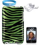 Wall Charger for Ipod Touch 8G 16G 32GB 64GB + Green Zebra Snap On Case for Itouch 2g and 3g + Screen Protector + Wristband