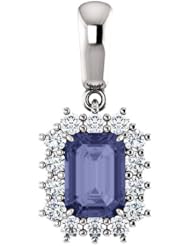 Platinum 7.00x5.00mm Emerald Cut Iolite and Diamond Pendant -- LIFETIME WARRANTY