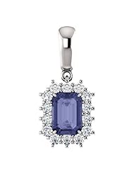 10K White Gold 7.00x5.00mm Emerald Cut Iolite and Diamond Pendant -- LIFETIME WARRANTY