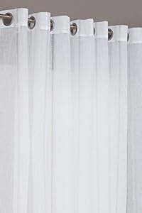 Rideau Voilage 280x240cm Grande Largeur en Effet Lin avec des Traits
