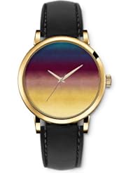 SPRAWL Aanalog Fashion Series Gold Ladies Watches of Genuine Black Leather Strap,Unique Wrist Watch for Women Girls Designed with Background color combination