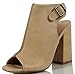 Wild Diva Women's Darlyn 01 Peep Toe Faux Leather Slingback Chunky Block Heel Ankle Boot