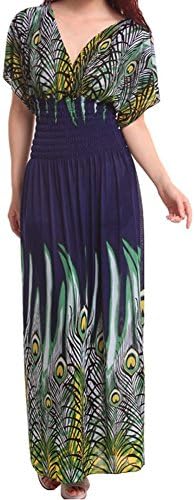 V Collar Peacock Bohemia Long Beach Maxi Dress Size XL (C28)