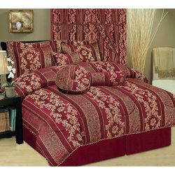 New Wyndham House 7pc Jacquard Queen Size Comforter Set Assorted Beige Black Sage Burgundy Purple