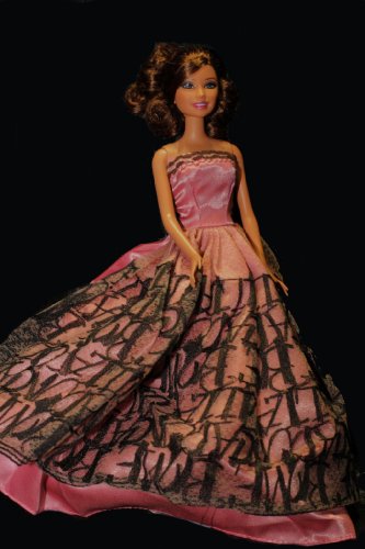 Pink Barbie Sized Doll Dress with Black Trim