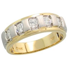 14k 2-Tone Gold Men's Diamond Band, w/ 0.75 Carat Brilliant Cut Diamonds, 1/4" (7mm) wide