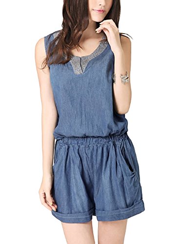 春夏物 ラインストーンVネック ノースリーブ デニムキュロットワンピース サマードレス ショートパンツ オールインワン レディースファッション カジュアル ストリート セクシー レジャー 旅行 アウトドア 美脚 スウィート 甘め スポーティー 通勤 通学 オリジナルアクセサリー付属 lpsc000480