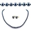 AAA Quality 18 Inch Round 6-6.5mm Black Akoya SaltWater Cultured Pearl Necklace & Earrings Set