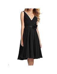 V-neck Knee Length  Ruched Chiffon/Satin Bridesmaid Dress  With Ruffles